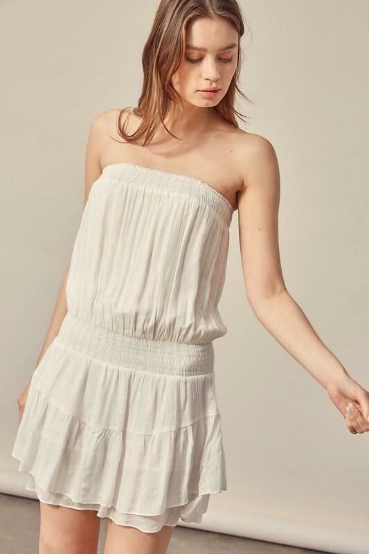 Take My Heart White Strapless Tube Ruffle Mini Dress