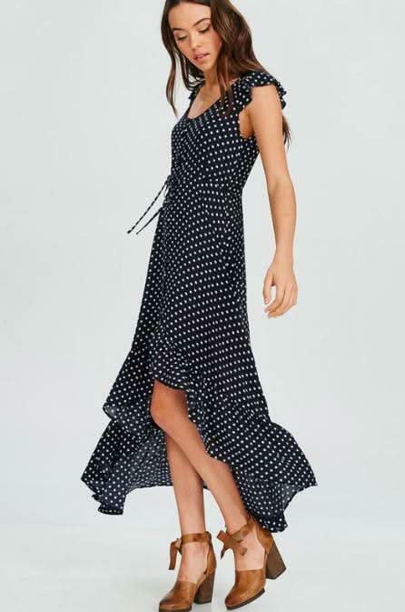 Dotty & Me Navy Blue and White Polka Dot Maxi Dress