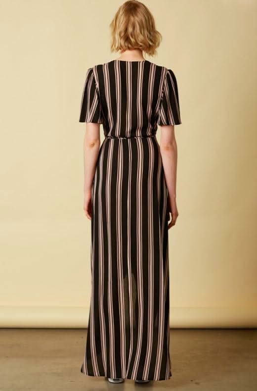 When in Rome Black Striped Wrap Maxi Dress