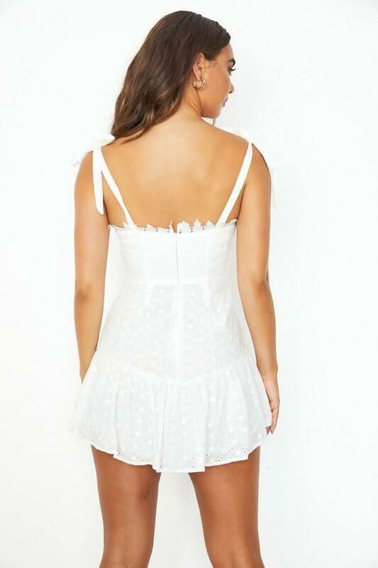 Bella White Eyelet Crochet Lace Mini Dress