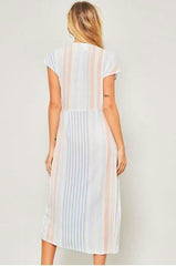 By The Sea Blue Striped Knotted Midi Dress