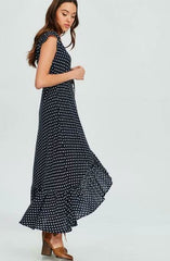 Dotty & Me Navy Blue and White Polka Dot Maxi Dress