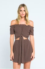 San Tropez Brown Polka Dot Off-the-Shoulder Mini Dress
