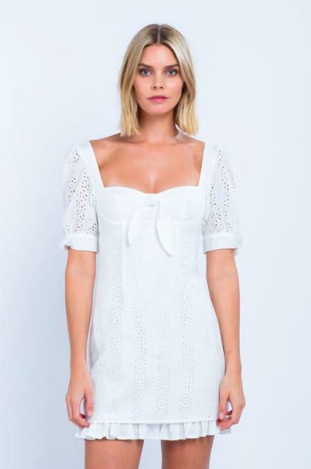 Tory White Eyelet Puff Sleeve Mini Dress
