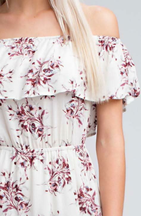 I Adore White Floral Print Off-the-Shoulder Maxi Dress