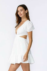 Summer Joy White Eyelet Cutout Puff Sleeve Dress