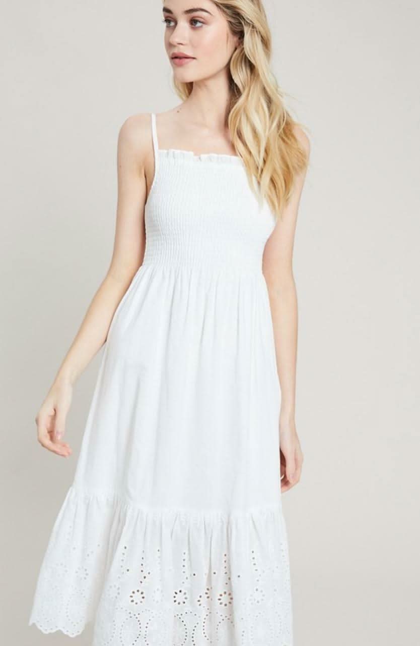 Summer Sun White Smocked Midi Dress