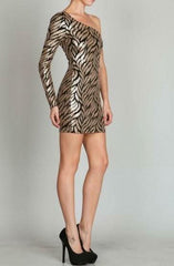 Poison Ivy Gold Sequin One Shoulder Dress