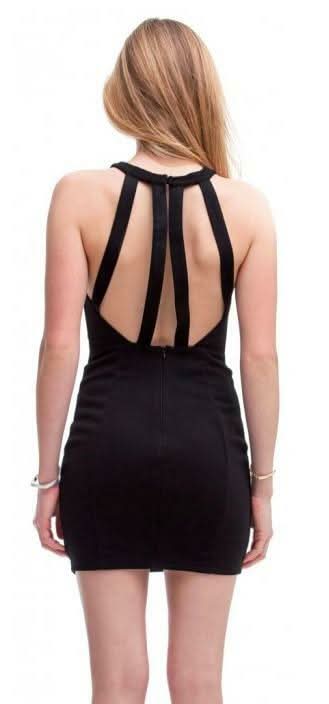 French Kiss Black High Neck Strappy Bodycon Dress