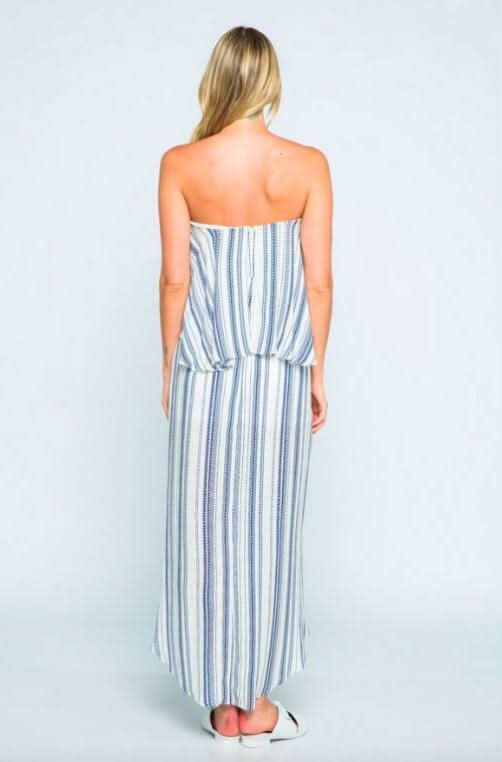 The Little Venice Blue and White Strapless Maxi Dress