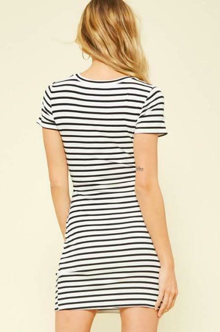 Sun Club Black and White Striped Knotted Tee Dress