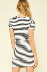 Sun Club Black and White Striped Knotted Tee Dress