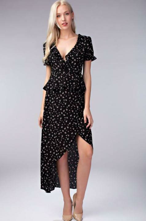 Becca Black Floral Two-Piece Midi Dress