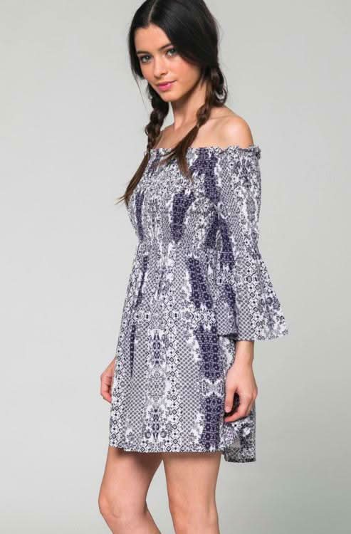 Soma Navy  Print Off-The-Shoulder Flared Dress