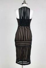 Rules of Intent Sheer Striped Black Body-Con Midi Dress