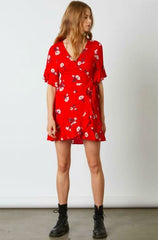 Best Buds Red Floral Print Wrap Dress