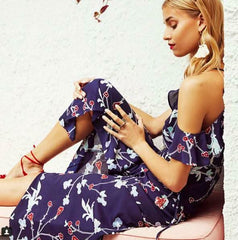 Grace Navy Floral Cold-Shoulder Maxi Dress