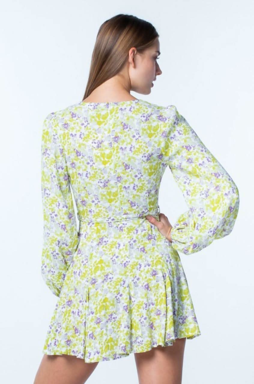 Reese Light Green and Purple Floral Long Sleeve Mini Dress