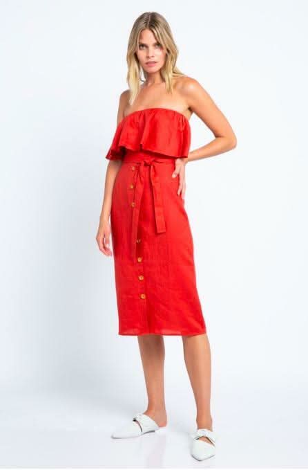 In Your Dreams Red Strapless Midi Dress