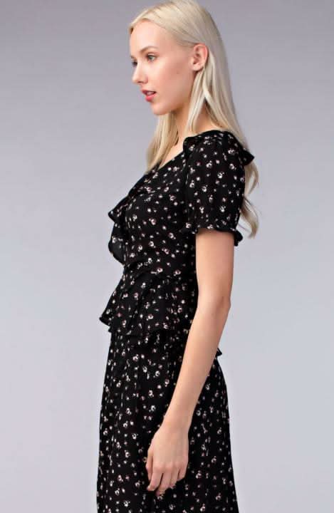 Becca Black Floral Two-Piece Midi Dress