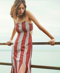 Illusion Red Striped Midi Dress