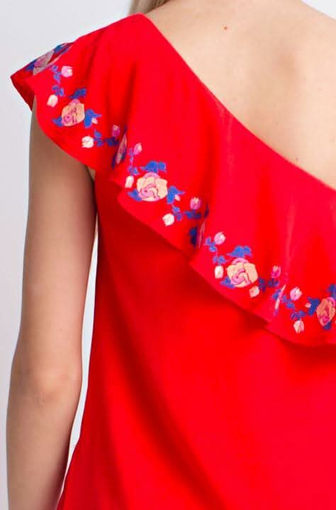 Southern Bud One-Shoulder Ruffle Mini Dress