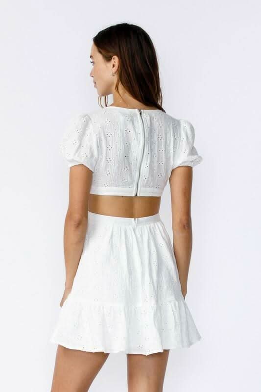 Summer Joy White Eyelet Cutout Puff Sleeve Dress