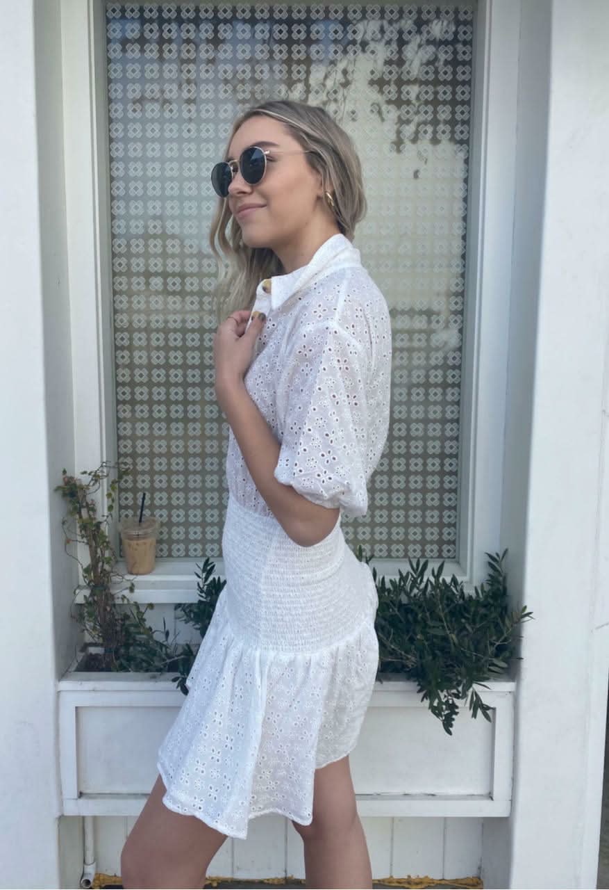 Blair White Eyelet Mini Dress