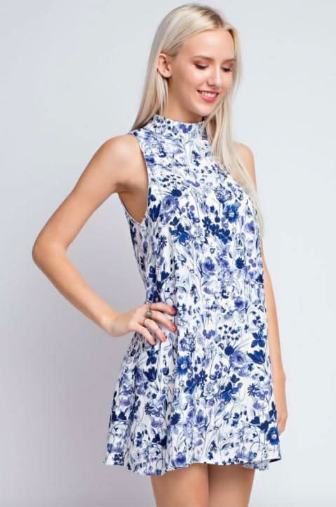 So Possible Blue and White Floral Mini Dress