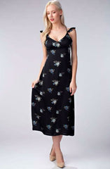 Along the Prairie Black Floral Print Midi Dress