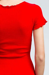 Jenna Red Knit Lettuce Hem Dress