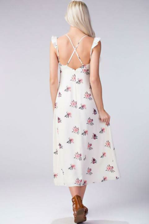 Along the Prairie White Floral Midi Dress