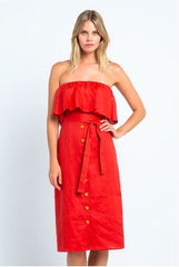 In Your Dreams Red Strapless Midi Dress