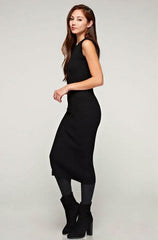 Would You Mind Black Ribbed Knit Crew Neck Sweater Dress