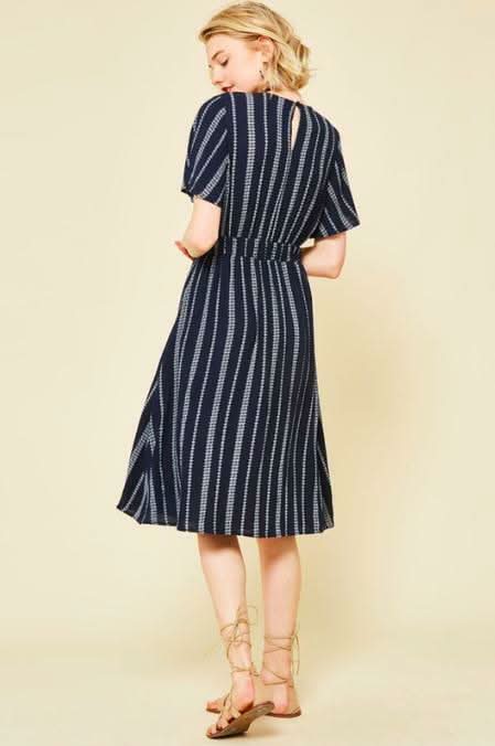 Maddy Navy Striped Print Tie-Front Cutout Dress
