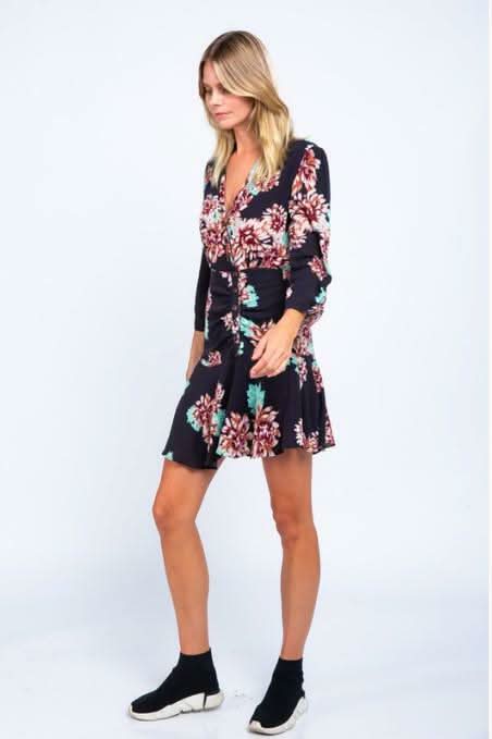 Valley Girl Black Floral Print Button-Down Mini Dress