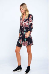 Valley Girl Black Floral Print Button-Down Mini Dress