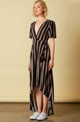 When in Rome Black Striped Wrap Maxi Dress