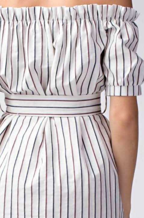 Smitten With You Striped Off-the-Shoulder Shirt Dress