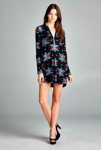 Desiree Embroidered Black Long Sleeve Tunic Dress