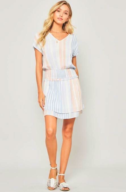 You and I Chambray Blue Striped Mini Dress