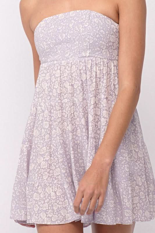 Avery Lavender Floral Print Strapless Mini Dress