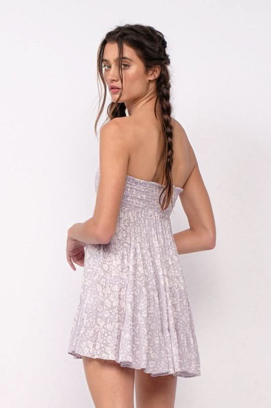 Avery Lavender Floral Print Strapless Mini Dress