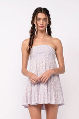 Avery Lavender Floral Print Strapless Mini Dress