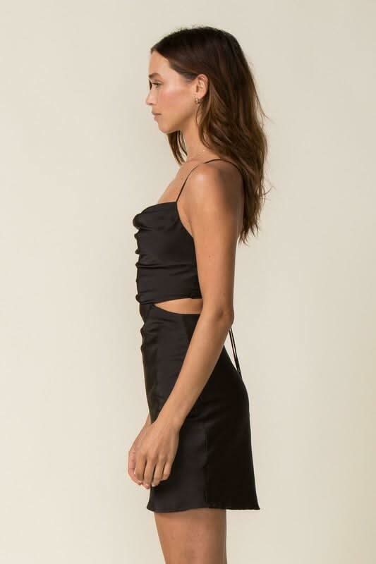 Max Appeal Black Satin Backless Mini Dress