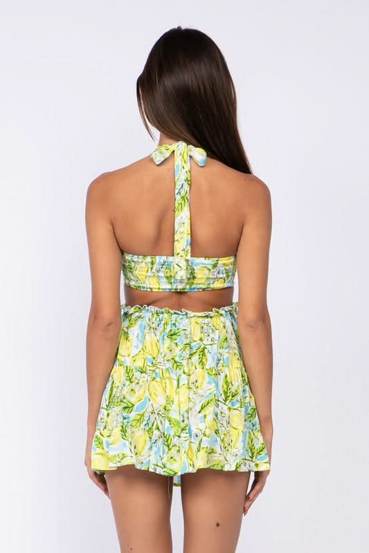 Sundown Blue Lemon Print Sundress