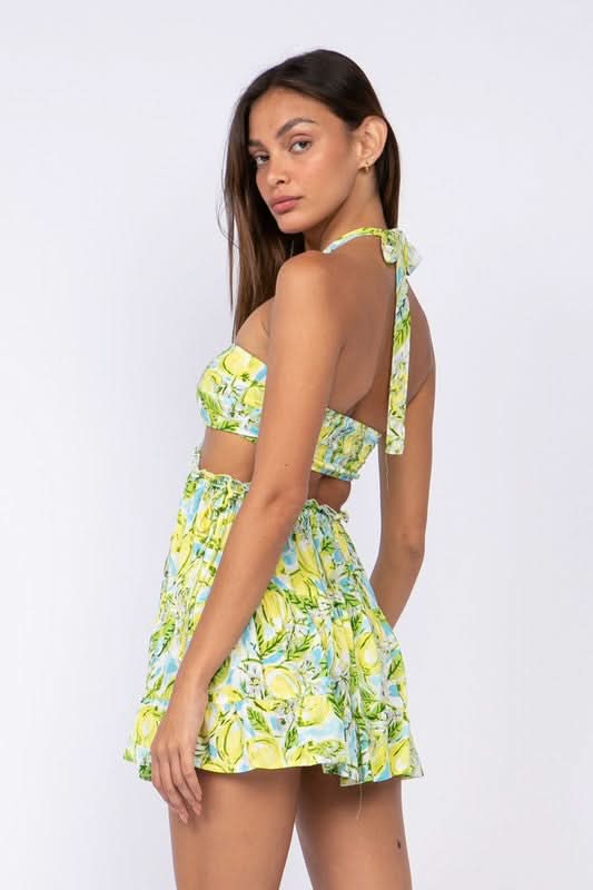 Sundown Blue Lemon Print Sundress