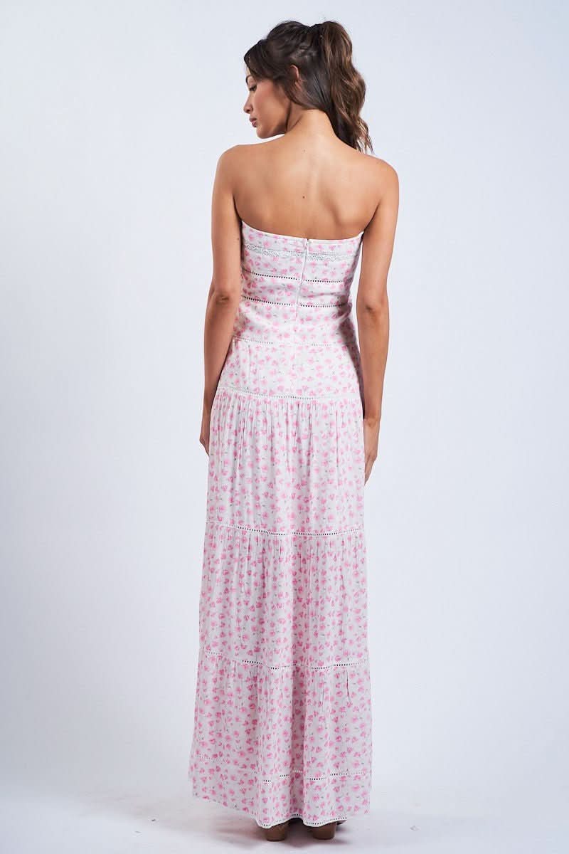 Amalfi White and Pink Ditsy Floral Maxi Dress