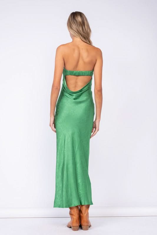 Marla Green Floral Satin Strapless Maxi Dress