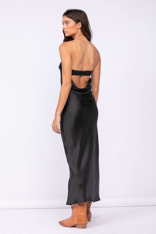Irene Black Satin Strapless Maxi Dress